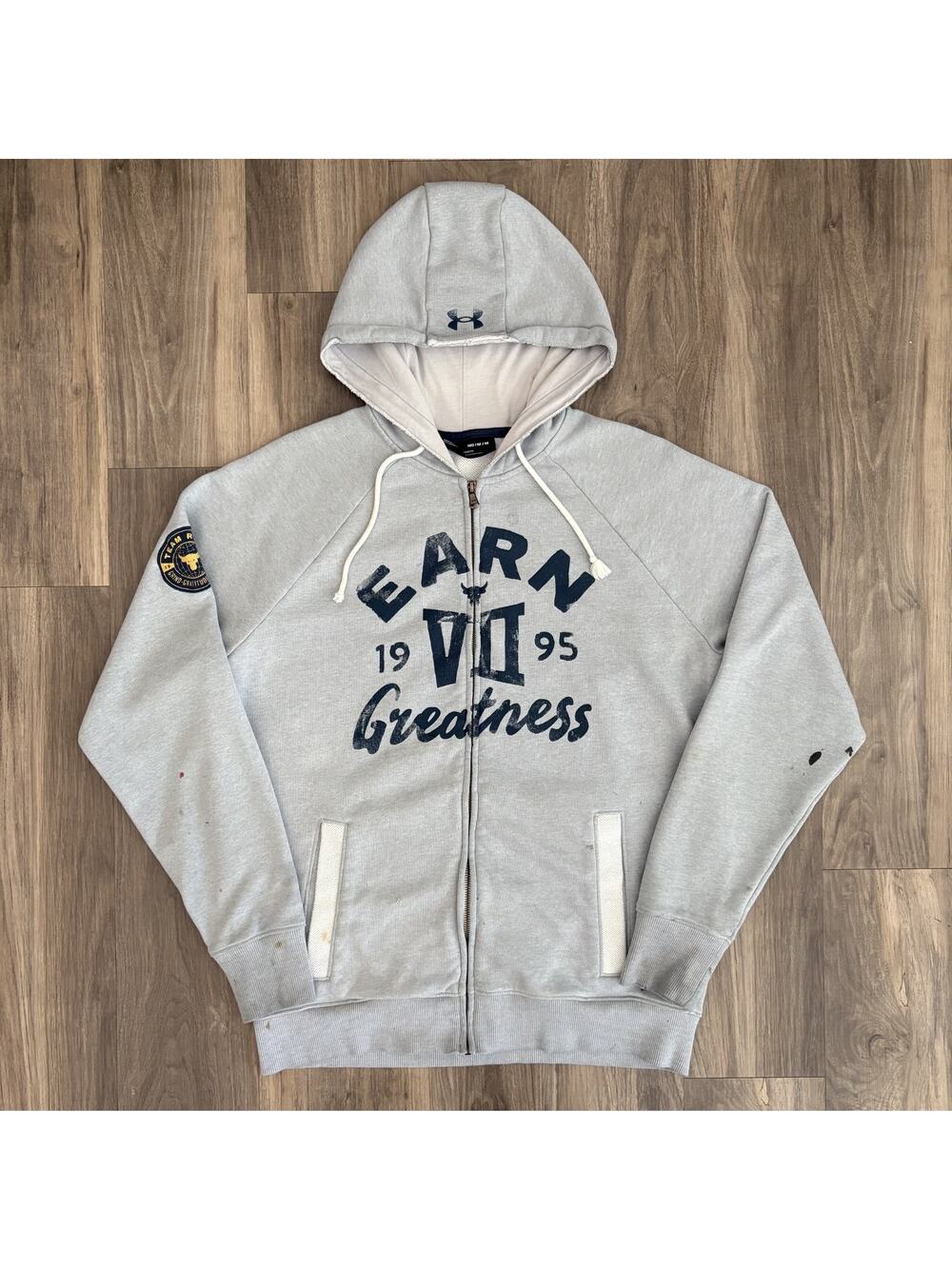 Under Armour Project Rock Earn Greatness Hoodie Men's Size M Full Zip Terry Worn